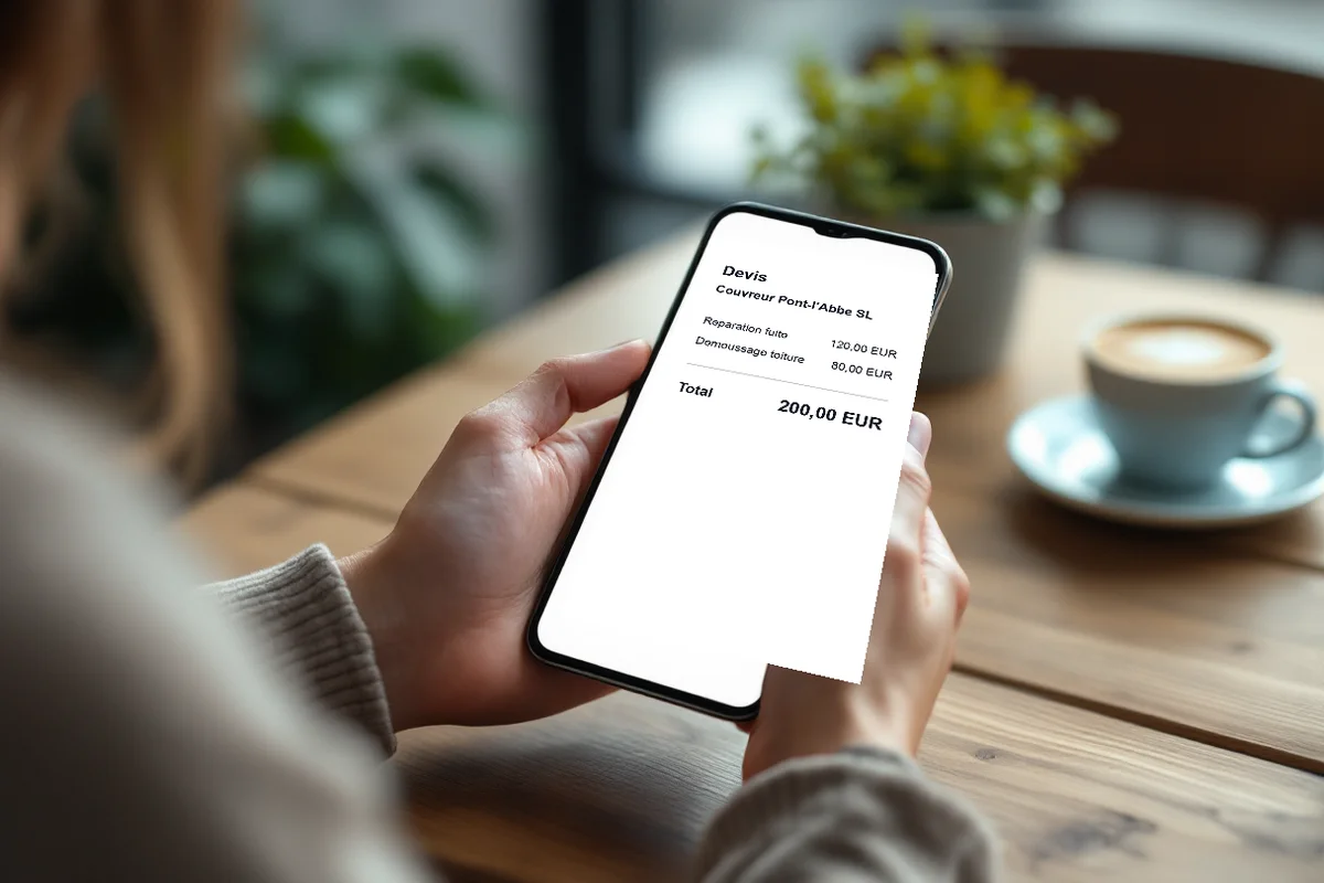Devis couvreur à Pont-l'Abbé détaillé et transparent affiché sur smartphone